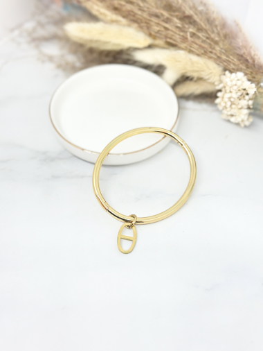 Wholesaler Ceramik - Openable oval bangle bracelet in stainless steel with clover charm