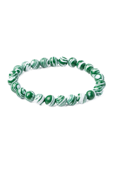 Grossiste Ceramik - Bracelet Pierre Naturelle 8mm Malachite vert blanc