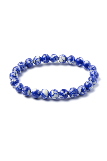 Grossiste Ceramik - Bracelet Pierre Naturelle 8mm  Turquoise bleu blanc