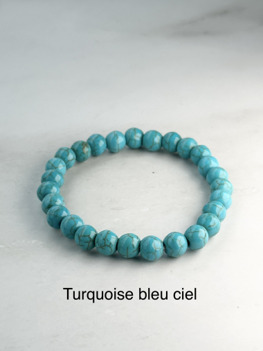 Grossiste Ceramik - Bracelet Pierre Naturelle 8mm Turquoise bleu ciel
