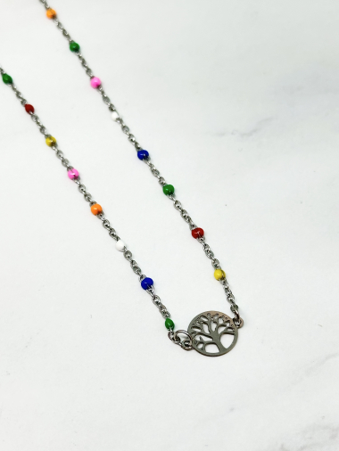 Wholesaler Ceramik - Enameled chain necklace with stainless steel clover