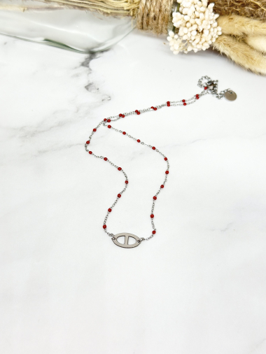 Großhändler Ceramik - Emaillierte Halskette mit Kleeblatt aus Edelstahl