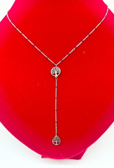 Mayorista Ceramik - Enamelled rosary necklace in steel with silver arbre de vie  45 cm + 3cm extension