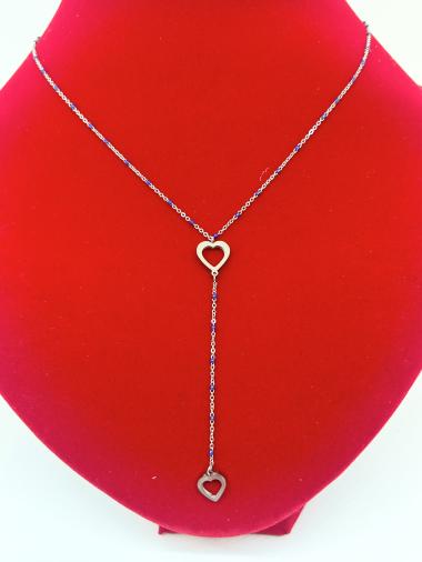 Wholesaler Ceramik - Enamelled rosary necklace in steel with golden heart motif 45 cm + 3cm extension