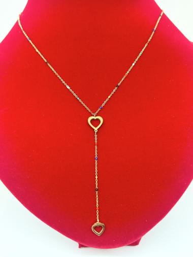 Großhändler Ceramik - Emaillierte Rosenkranzkette aus Stahl mit goldenem Herzmotiv, 45 cm + 3 cm Verlängerung
