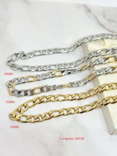 Wholesaler Ceramik - Necklace Figaro Mesh 1 + 3 Chain Stainless Steel / Gold Plated / Black Plated 8mm
