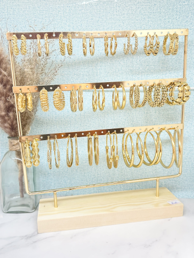 Wholesaler Ceramik - set of 21 pairs of enameled stainless steel earrings sold with the display