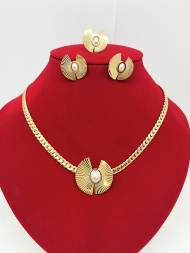 Großhändler Ceramik - Set aus Halskette, Ohrringen und Ring aus Edelstahl