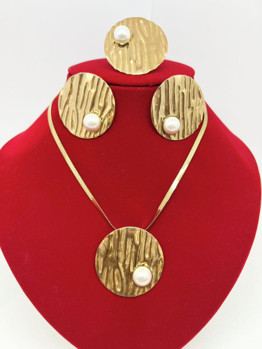 Mayorista Ceramik - Conjunto de collar, pendientes y anillo de acero inoxidable.