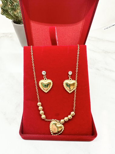 Wholesaler Ceramik - Stainless steel necklace and earrings set sold with velvet box