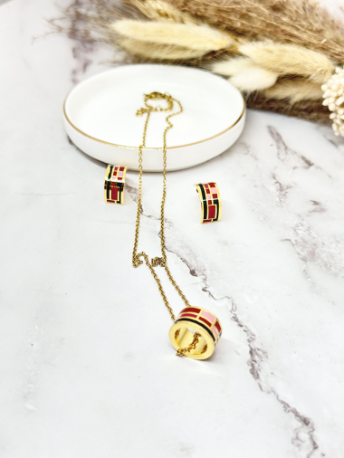 Großhändler Ceramik - Set aus Halskette, Ohrringen und Ring aus Edelstahl