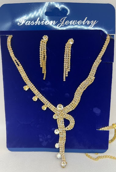 Grossiste Ceramik - Parure collier bracelet  et boucles d'oreilles avec strass pour mariée fête