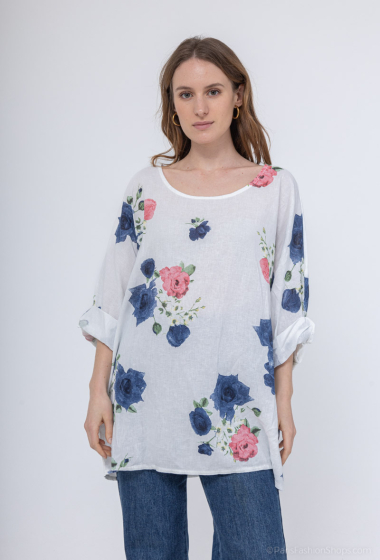 Großhändler Chana Mod - Bluse mit Blumendruck aus 100 % Leinen