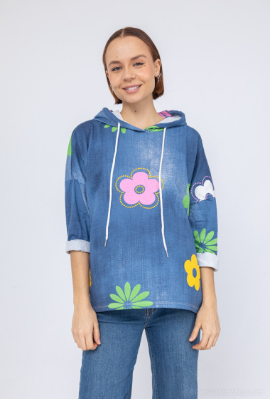 Wholesaler Chana Mod - Printed denim hoodie