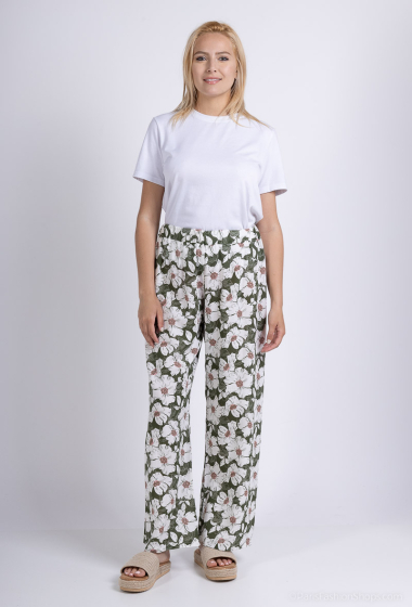 Grossiste Chana Mod - Pantalon imprimé fleurs en lin mélanger