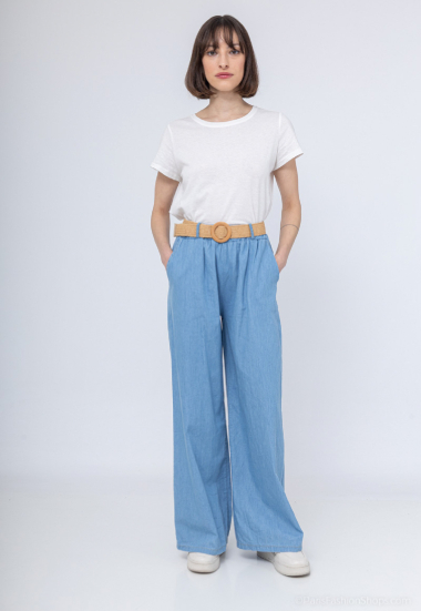 Wholesaler Chana Mod - Printed denim pants with a belt