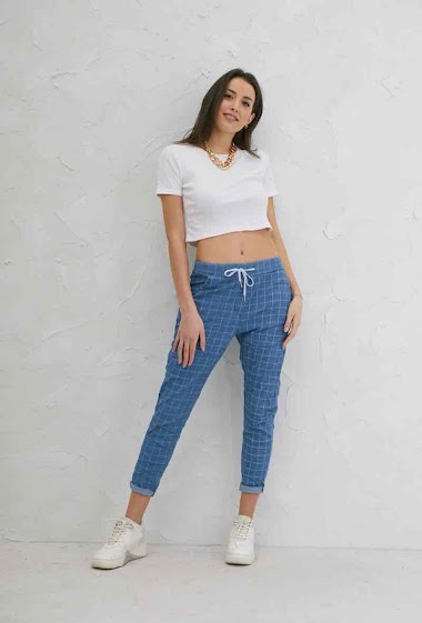 Wholesaler Chana Mod - Checkered stretchy pants