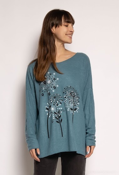 Wholesaler Chana Mod - Sweater with flower print and strass