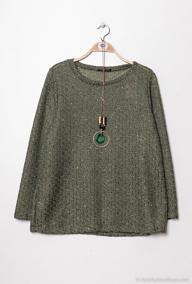 Wholesaler Chana Mod - Plain sequined jumper with necklace
