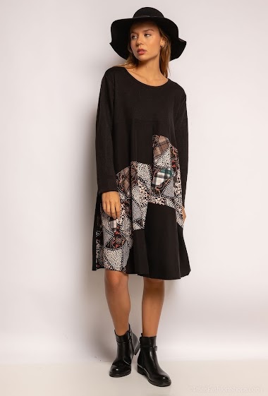 Wholesaler Chana Mod - Black Asymetrical dress with print