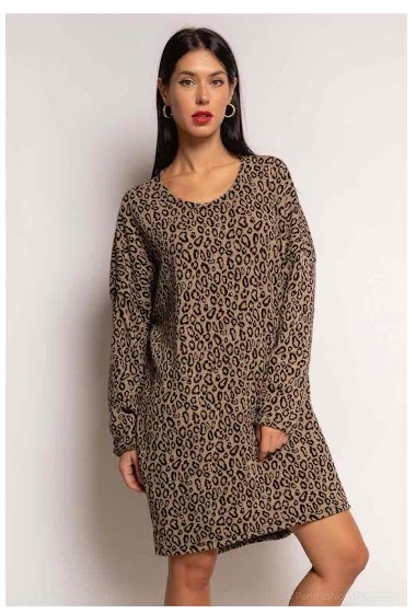 Grossiste Chana Mod - Robe en maille à imprimé léopard