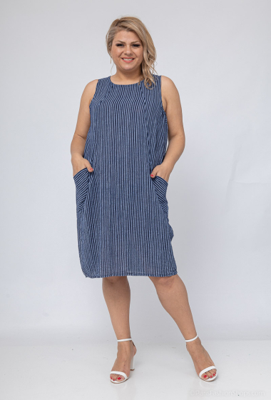 Wholesaler Chana Mod - Sleeveless striped print dress with 2 side pockets