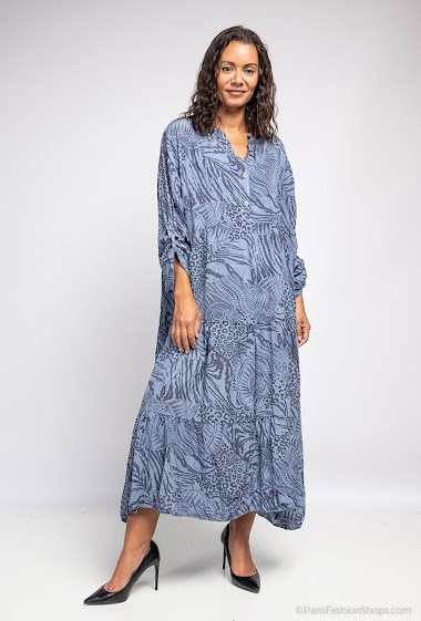 Wholesaler Chana Mod - Long animal and abstract print buttoned dress