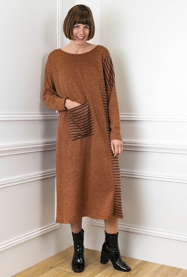 Wholesaler Chana Mod - Long striped dress with pocket