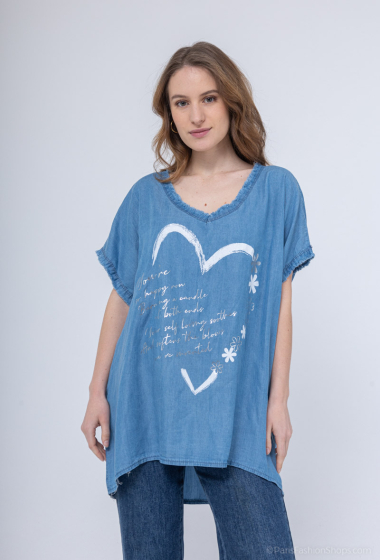 Großhändler Chana Mod - T-Shirt mit Denim-Print