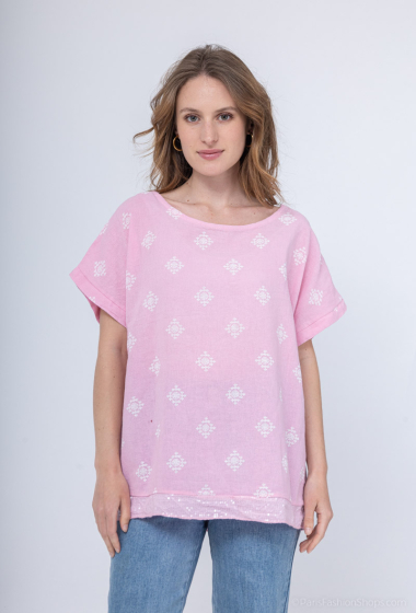 Wholesaler Chana Mod - Printed linen blend t-shirt