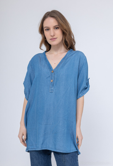 Wholesaler Chana Mod - Denim printed t-shirt with buttons at the front