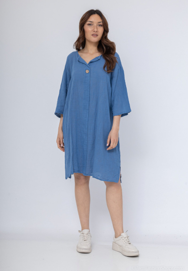 Wholesaler Chana Mod - plain cotton and linen tunic with a button at the front