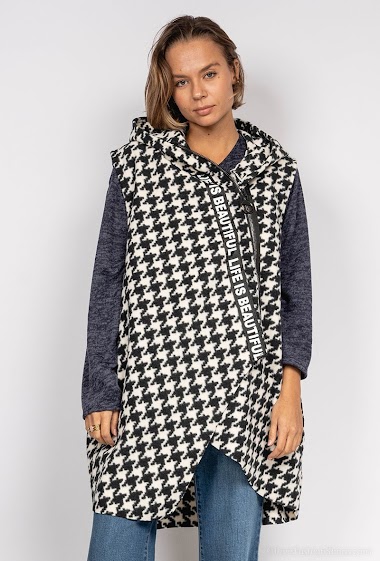 Wholesaler Chana Mod - Sleeveless hooded houndstooth pattern jacket