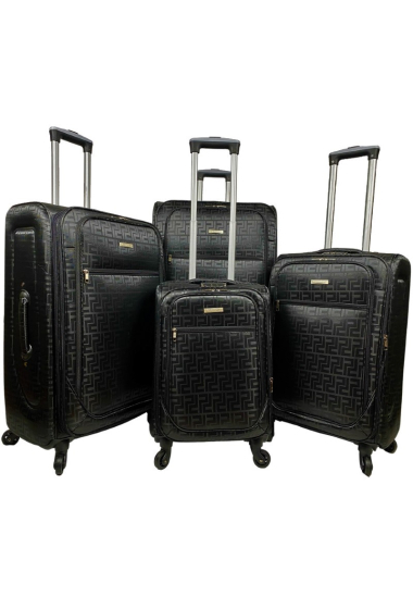 Wholesaler Chapon Maroquinerie - EMBROIDERY, set of 4 brown nylon suitcases with embroidered canvas.