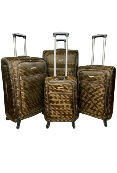 Wholesaler Chapon Maroquinerie - EMBROIDERY, set of 4 brown nylon suitcases with embroidered canvas.