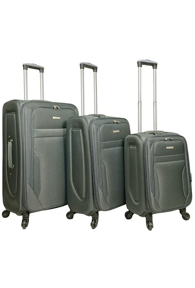 Grossiste Chapon Maroquinerie - Ensemble de trois valises grises en nylon.