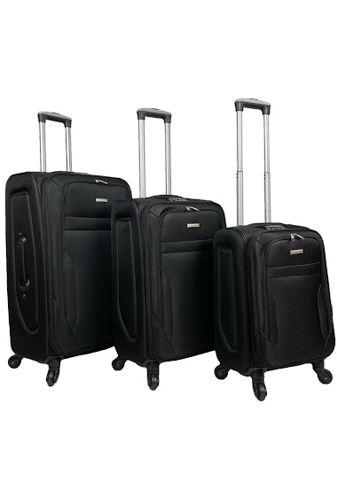 Grossiste Chapon Maroquinerie - Ensemble de trois valises noires en nylon.