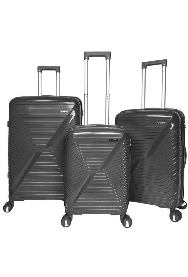 Grossiste HELIOS BAGAGES - GLOWY : Lot de 3 valises en polypropylène. (PP002) PE24 (Noir sidéral)