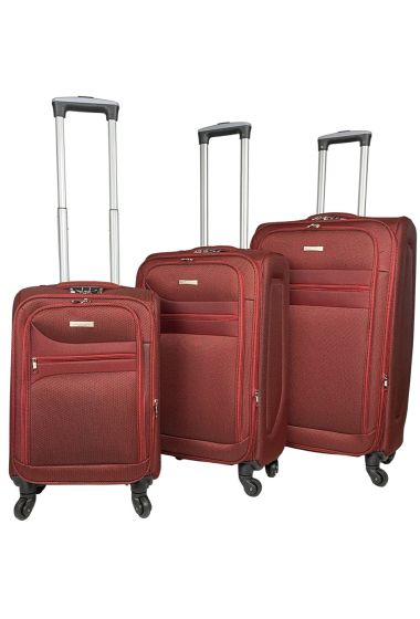 Wholesaler Chapon Maroquinerie - HORIZON, set of 3 suitcases in scarlet red crossed nylon. (R)