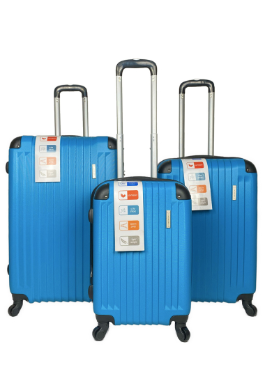 Grossiste Chapon Maroquinerie - SHIELD : Lot de 3 valises en ABS renforcé. (1212-A) (BLEU SARCELLE) H