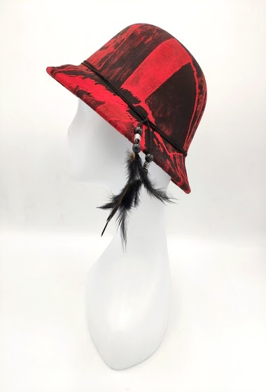 Grossiste Charmant - Chapeau rond imprimé et plumes