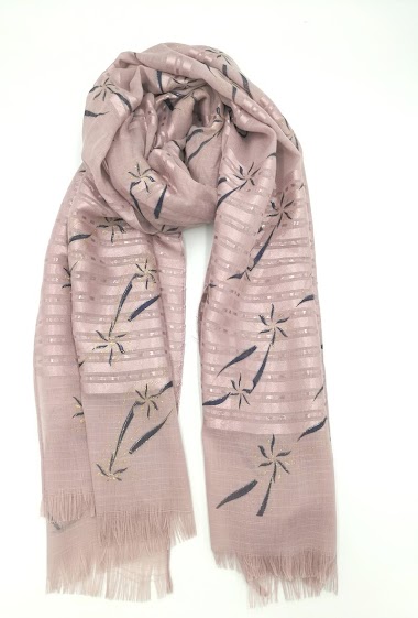 Wholesaler Charmant - Scarf with fringes and flower pattern golden shine