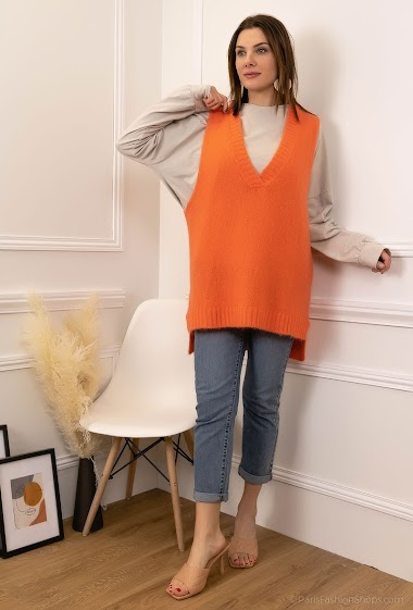 Grossiste Charmante - Pull long sans manches en alpaga(made in italy)