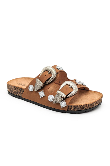 Wholesaler CHC SHOES - Slip-on sandal with two buckles and embellishments on the strap