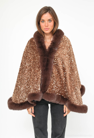 Wholesaler Cherry Koko - Long sleeve faux fur capes with sequins