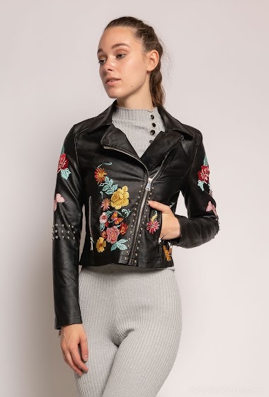 Wholesaler Cherry Koko - Biker jacket with emrboidered flowers
