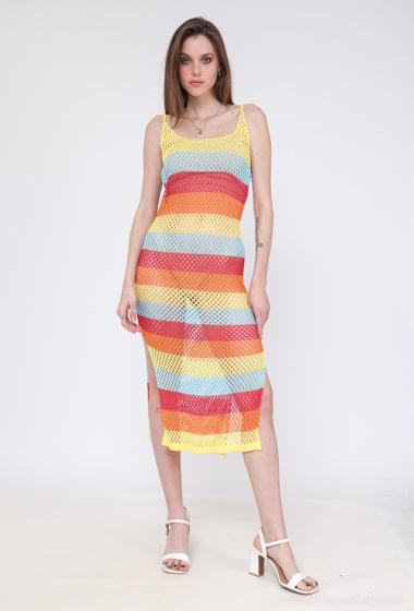Großhändler Cherry Koko - Langes, mehrfarbiges, horizontal gestreiftes Kleid