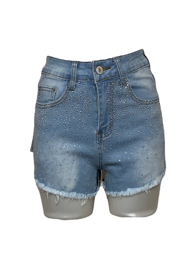 Großhändler Cherry Koko - Denim shorts with rhinestones