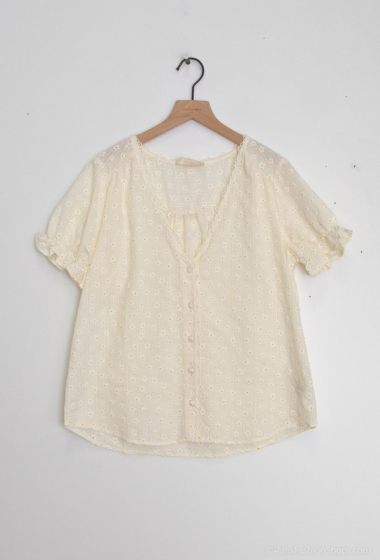 Wholesaler Cherry Paris - Blouse with sleeves and V-neck with lace BERENGER