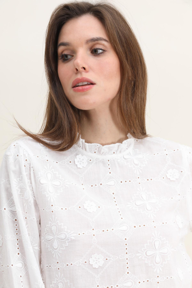 Wholesaler Cherry Paris - Cotton blouse with geometric embroidery HILDEGARDE